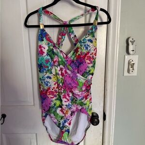 Lands' End Floral One-Piece Swimsuit in Pink, Blue and Green